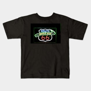 Retro style neon sign on Route 66 Kids T-Shirt